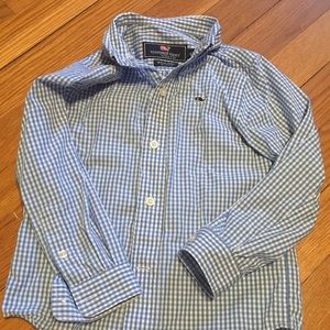 Boys Vineyard Vines blue check button down shirt